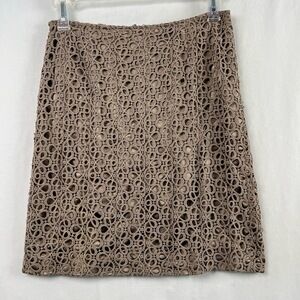 Jones New York Pencil Skirt Womens 8P Petite Brown Eyelet Cotton Lined